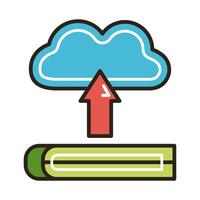 electronic book with cloud computing education online line and fill style vector