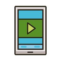 smartphone with play button education online line and fill style vector