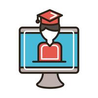 desktop with graduating student line and fill style vector