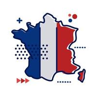 Francia bandera y mapa icono de estilo plano vector
