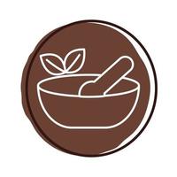dish with spoon and leaves plant organic block style vector