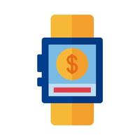 smartwatch with coin dollar payment online flat style vector