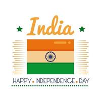 Independence day India celebration with flag flat style icon vector illustration design