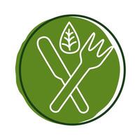 fork and knife with leaf plant block style vector