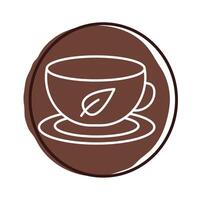 tea cup with leaf plant block style vector