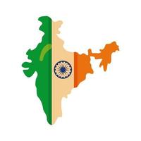 Independence day India celebration flag in map flat style icon vector illustration design