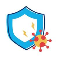 shield with covid 19 particle flat style icon vector