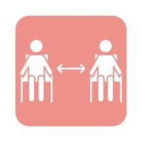 humans in chairs with arrows for social distance line style vector