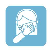 woman coughing in handkerchief line style vector