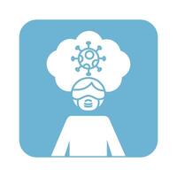 man wearing medical mask and covid19 virus particle line style vector