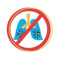 lungs with covid 19 particles in denied sign flat style vector