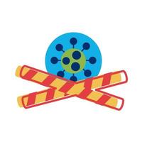 covid 19 particle with caution tapes flat style icon vector