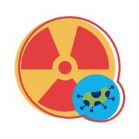 nuclear symbol with covid 19 particle flat style vector