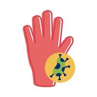 hand with covid 19 particle flat style icon vector