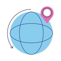 esfera tierra planeta con ubicación de pin estilo plano vector