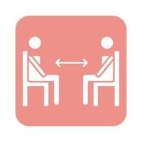 humans in chairs with arrows for social distance line style vector