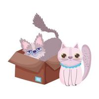 gato y otros animales domésticos de dibujos animados felinos en la caja vector