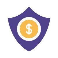 seguro de escudo con icono de estilo de silueta de símbolo de dinero vector