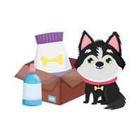 dog sitting with food in box canine cartoon pets vector