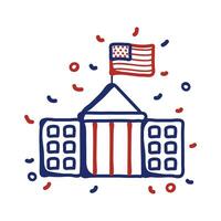 government building with USA flag line style vector