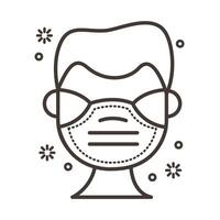 hombre usando icono de estilo de línea de máscara facial vector