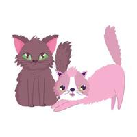 cats stretching and sitting feline cartoon pets vector