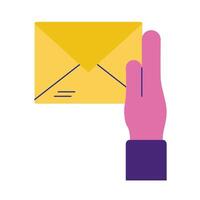 mano con icono de estilo plano de correo sobre vector