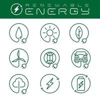 Renewable energy icons set with an editable stroke, vector