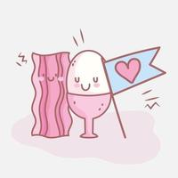 boiled egg bacon with love menu restaurant food cute vector