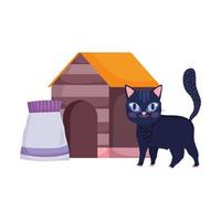 cat walking house with food cartoon pets vector