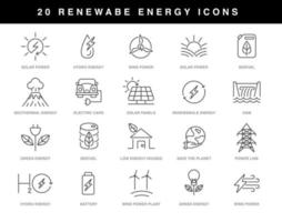 Renewable energy icons set vector