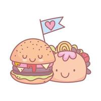 burger and taco character menu restaurant cartoon food cute vector