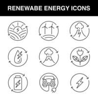 Set of line icons for renewable energy theme vector