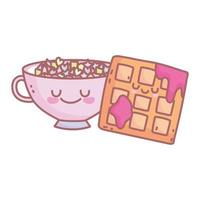 bowl cereal and waffle with jam menu restaurant cartoon food cute vector