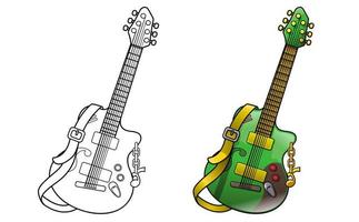 Página para colorear de dibujos animados de guitarra para niños vector