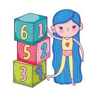happy childrens day, cute girls playing with numbers blocks in the park vector