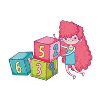 happy childrens day, cute girl with numbers blocks park vector