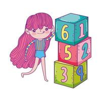 happy childrens day, cute girl with numbers blocks park vector
