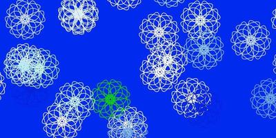 Fondo de doodle de vector azul claro, verde con flores.