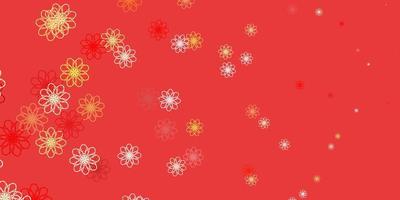 Fondo de doodle de vector rojo, amarillo claro con flores.