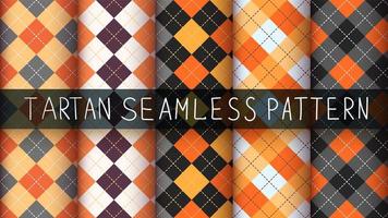 Seamless tartan, argyle, and plaid halloween pattern set vector