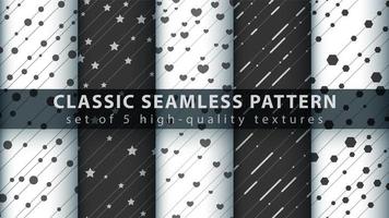 Classic cute seamless black and white pattern set vector