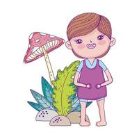 happy childrens day, boy with foliage nature cartoon vector