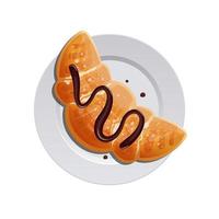 Croissant francés tradicional en la ilustración de diseño de vector de placa aislado sobre fondo blanco.