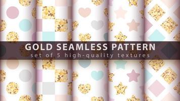Gold princess glitter seamless pattern set vector