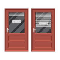 Shop door with open and closed sign vector design illustration isolated on white background