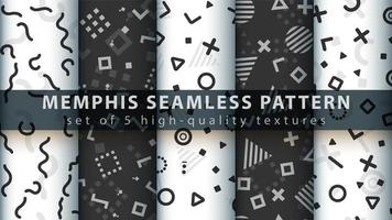 Memphis style seamless pattern background set vector