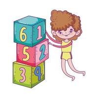 happy childrens day, boy playing with numbers blocks park vector