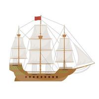 Ilustración de diseño de vector de barco vintage de madera aislado sobre fondo blanco