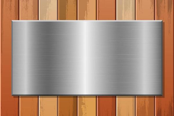 Metallic plate on wooden background vector design illustration